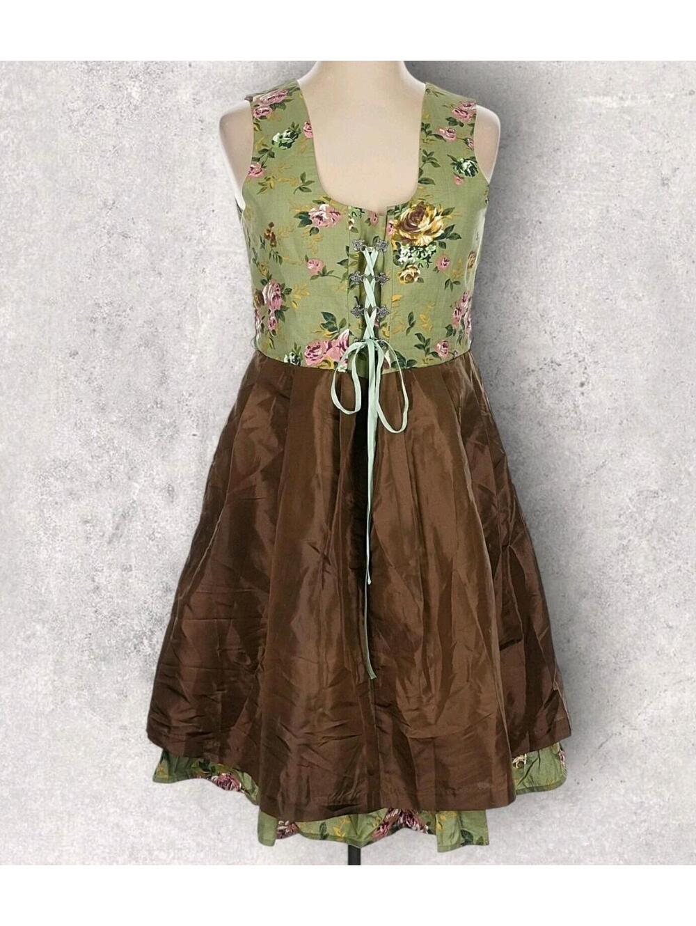 Edelnice Dirndl German Octoberfest Dress Traditional Costume Green Floral 48/ XL